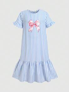 SHEIN 青少年女孩休閒日常百搭舒適圓領短袖居家服 - 粉色 - 查看 6