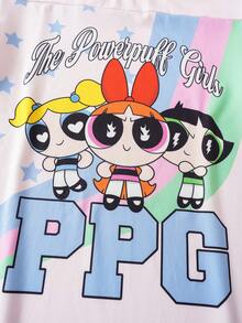 THE POWERPUFF GIRLS X SHEIN 青少年女孩字母卡通印花休閒日常夏季洋裝 - 粉色 - 查看 5