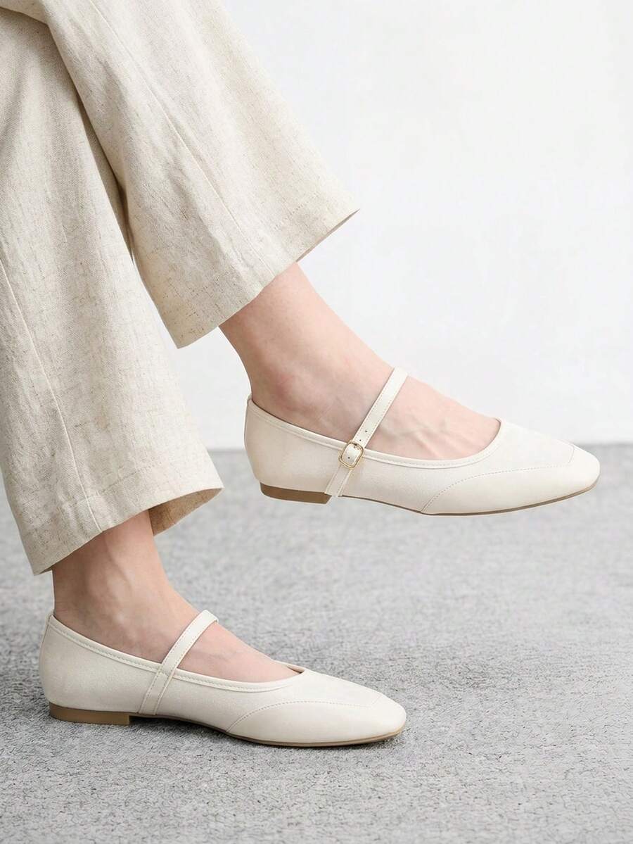 CUCCOO BIZCHIC Elegant And Simple Square Toe Flats, Casual Minimalist And Comfortable Lace-Up Flats For Women, Suitable For Office, Commuting And Formal Occasions (Suitable For Christmas And Spring Shoes) - Milk apricot, - View 1