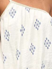 Nöista Top blanco de un hombro con estampado geométrico. Verano, otoño, casual, para salir, estilo resort. - Amarillo claro - Ver 6