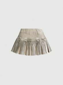 ROMWE Rok Denim Lipit Model A-Line Gaya Grunge Y2K Musim Panas - Khaki - View 12