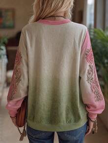 Selamara Spring/Autumn Casual Gradient Print Jacquard T-Shirt - Multicolor - View 2
