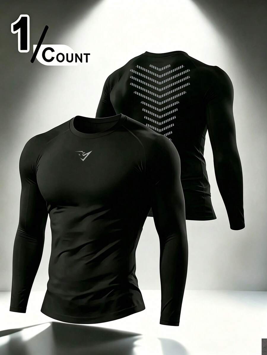 Gym Rark Men's Geometric Print Raglan Long Sleeve Sports T-Shirt - Black - View 1