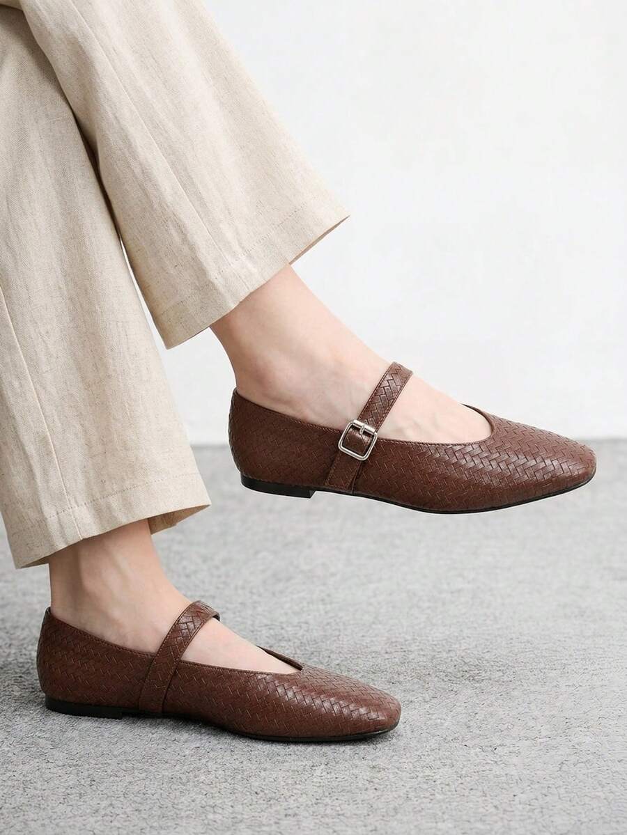 CUCCOO BIZCHIC 女款時尚通勤百搭休閒瑪麗珍平底鞋,聖誕與春季鞋款 - 深棕色, - 查看 1