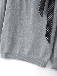 GlowEve CURVE Plus Size Elegant Polka Dot Bowknot Off-Shoulder Long Sleeve Pullover Sweater Fall - Grey - View 4
