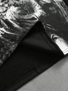 ROMWE MEN 男士字母天使印花短袖單排扣寬鬆版型 Polo 衫 - 黑色 - 查看 5