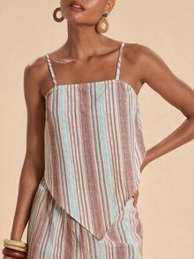 Travachic Vacation Striped Asymmetrical Hem Cami Top And Loose Long Pants 2 Pieces Set - Multicolor - View 6