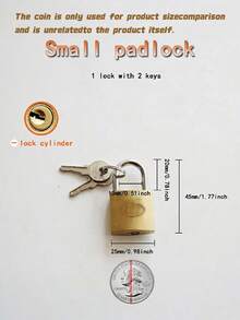 10pcs Mini Padlock, 25mm Wide Anti-Theft Lock, Suitable For Cabinets, Milk Cartons, Luggage, Dorm Lockers, Drawers - Each Lock Comes With 2 Keys - Gold - View 3