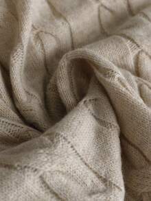 Linhara Plus Size V-Neck Cable Knit Long Sleeve Pullover Sweater And Pants Casual Set - Apricot - View 5