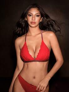 Bella Beso Women's Red Heart Lace Patchwork Backless Comfortable Lingerie - Red - View 6