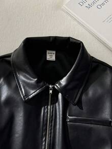 SHEIN 少女純色PU皮革拉鍊時尚百搭日常旅行夾克 - 彩色 - 查看 6