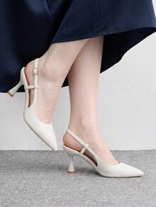 CUCCOO BIZCHIC 女款尖頭細高跟白色時尚基礎款日常百搭通勤後跟提升slingback女鞋 - 白色 - 查看 5