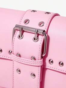 Viva Strut Ladies Rivet Tassels Shoulder Bag, Hobo Bag, Pink, Faux Leather, Fashionable, Personalized, Simple, Versatile, Street, Sweet And Cool Girls, Hot Girls, Y2k, Retro, Rivets, Vintage, Punk, For Commute, Office, Date, Daily, Shopping, School, College - Pink - View 6