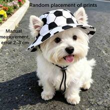 1pc Football Printed Pet Sun Hat For Dogs And Cats, Adjustable Breathable Bucket Hat With Chin Strap, UV Protection Hat For Small And Medium Pets Outdoor Use - Black and White - View 9