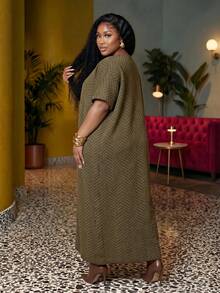 Veslaya Spring/Summer Women's Plus Size New Bold, Classy Feminine Style Tummy Control Fit Breathable Elegant Romantic Classic Brown & Army Green Striped Long Cardigan - Multicolor - View 3