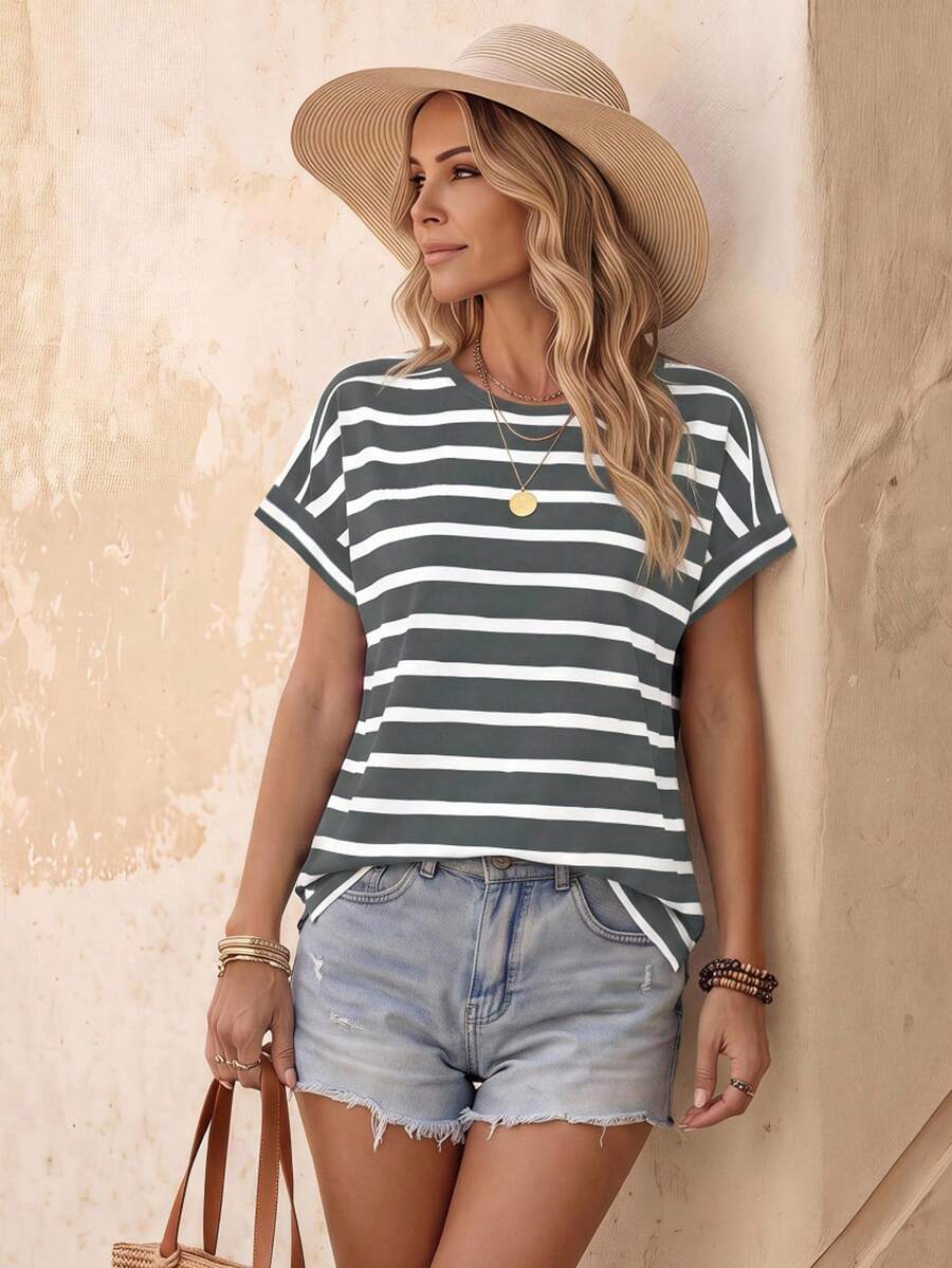 EMERY ROSE Women T-Shirts Blok Warna Striped Casual - Dark Grey - View 1