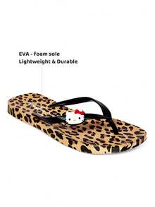 HELLO KITTY AND FRIENDS | SHEIN 豹紋夾腳拖鞋，EVA輕量材質，柔軟舒適，室內、淋浴或海灘適用，春夏度假款 - 棕色 - 查看 3
