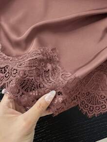 Muvela Women's Solid Color Pleated Contrast Lace Elegant Skirt - Dusty Pink - View 4