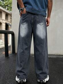 Manfinity EMRG Jeans de pierna ancha con estampado de estrellas, bolsillo con cremallera y botón - Azul - Ver 2