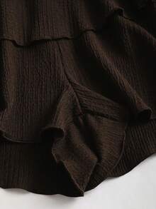 Sweetra Spring/Autumn Women's Casual Commute Textured Fabric Metal Decor Fashion Minimalist Hot Girl Versatile Skorts - Coffee Brown - View 3