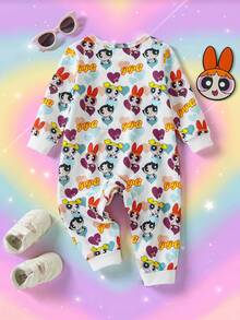 THE POWERPUFF GIRLS X SHEIN Baju Terusan Bayi Perempuan Motif Hati Kartun - Putih - View 2