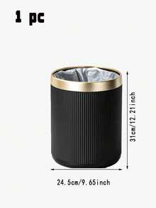 1 Fashionable Round Trash Can, Golden Edge, Durable Plastic Material, Fashionable Storage Essentials Home Trash Can, Modern Minimalist Design, Sturdy Plastic Bucket - Multicolor - View 5