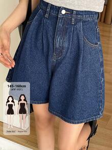 DAZY Women's Casual Versatile Denim Shorts With Pockets And Buttons For Daily Wear Summer Cute Tops - Blue - View 1