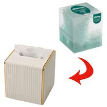 Vertical Striped Square Leather Tissue Box Cover - Stylish Cube Tissue Box Holder With Magnetic Bottom, Decorative Pu Tissue Box For Dresser, Nightstand, Desktop, Kitchen Countertop, Home Office, Car, Storage Box Decoration Holiday Gift - Multicolor - View 8