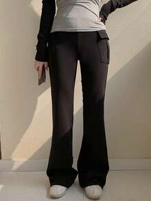 Dazy Tall Celana Panjang Wanita Slim Fit Elegan dengan Dekorasi Saku untuk Musim Gugur - Hitam - View 7