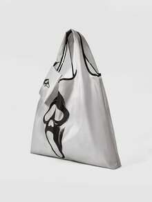 ROMWE Goth Star Print Large Capacity Foldable Shopper Bag, Stars Hollow Women Bag - White Black - View 3