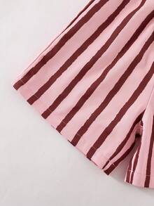 THE HAPPY LOOK Kids Young Girl Fruit Pattern Knitted Soft Crew Neck Short Sleeve Drop Shoulder Pullover Top & Striped Shorts 2pcs Set - Baby Pink - View 6