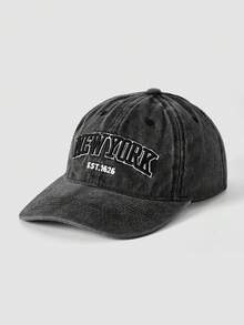 MortiRose 3D立體刺繡「NEW YORK」字母水洗棒球帽，正面「EST 1625」平面刺繡，背面「NEW YORK CITY」平面刺繡，可調節戶外帽 - 黑色+灰色 - 查看 4
