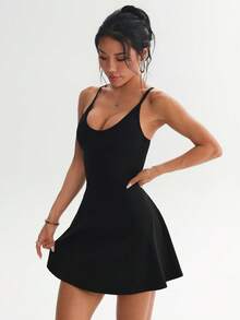 Dewbera Dewbera 女款純色掛脖運動性感簡約洋裝 夜店狂歡黑色夏季 - 黑色 - 查看 3