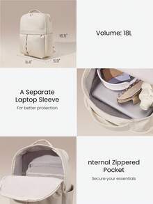 GLOWMODE Large 18L Multi-Pocket Storage Waterproof Laptop Daily Carry Backpack Bag With Side Bottle Sleeves Padded Straps Daily Active Work Travel Bag - Off-white - View 6