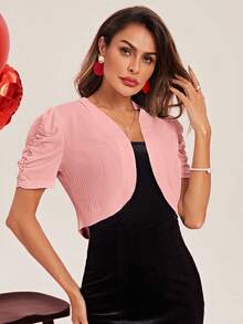 SHEIN Clasi 情人節女款純色花瓣袖夾克，秋冬款 - 粉色 - 查看 4