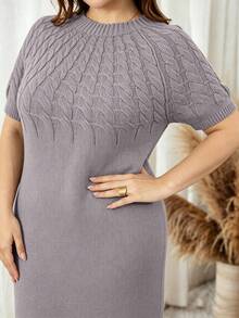 Lacomfia Plus Size Casual Solid Color Knit Dress For Autumn/Winter - Dusty Purple - View 5