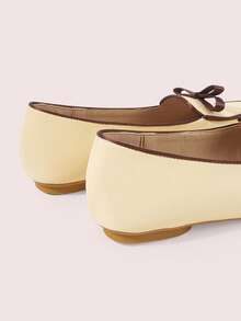 CUCCOO DOLLMOD Women's Shoes, Light Yellow Contrasting Soft Sole Comfortable Round Toe Loafers, Bow Design Flat Shoes, Slip-On Slouchy Shoes Commuting Daily - Apricot - View 6