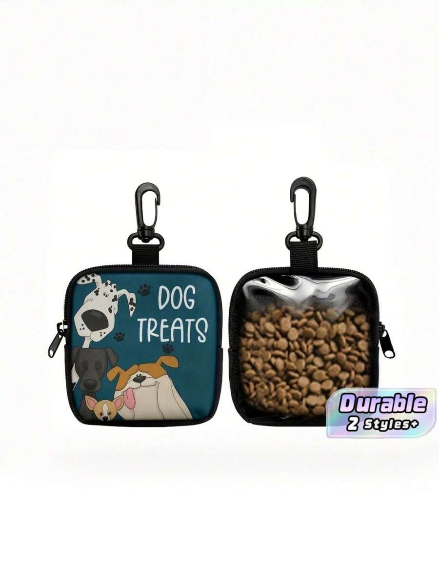 Polyester Dog Training Treat Bag With Zipper, Clear Window Single-Side Printed Portable Pet Snack Pouch, Must-Have Accessory For Dog Walking Outdoor Use - Multicolor - View 1