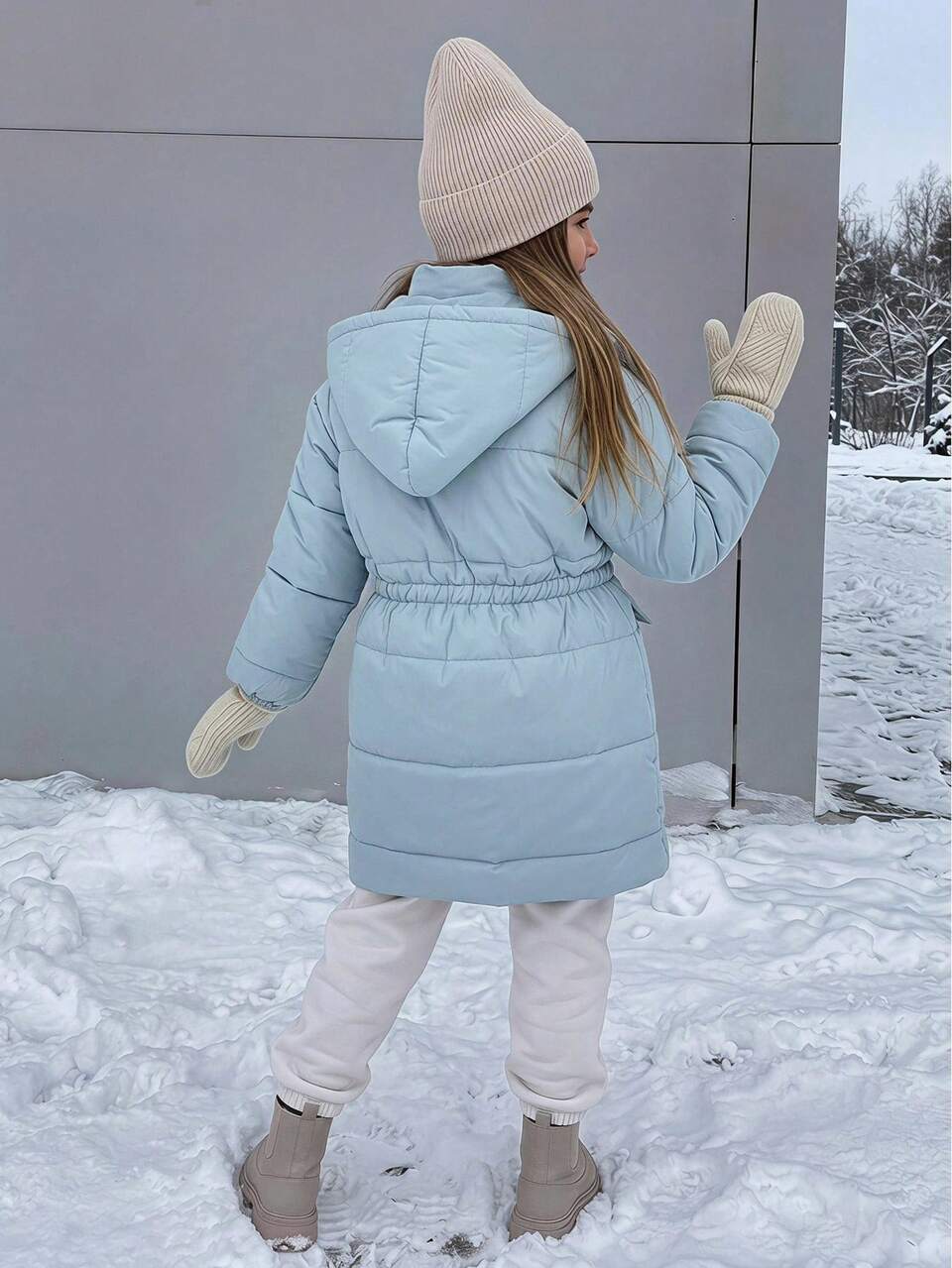 Tween Girl Solid Color Long Sleeve Big Pocket Casual Hooded Winter Jacket