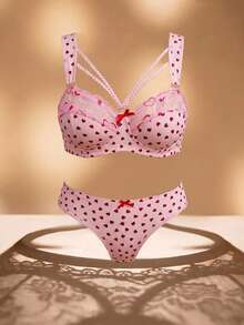 Nora Wilde 2pcs Lace Patchwork Plus Size Underwire Bra & Panty Set - Pink - View 3