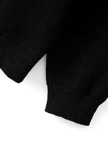 GlowEve CURVE Plus Size Casual Contrast Color Lace Collar Button Long Sleeve Cardigan Winter - Black - View 6