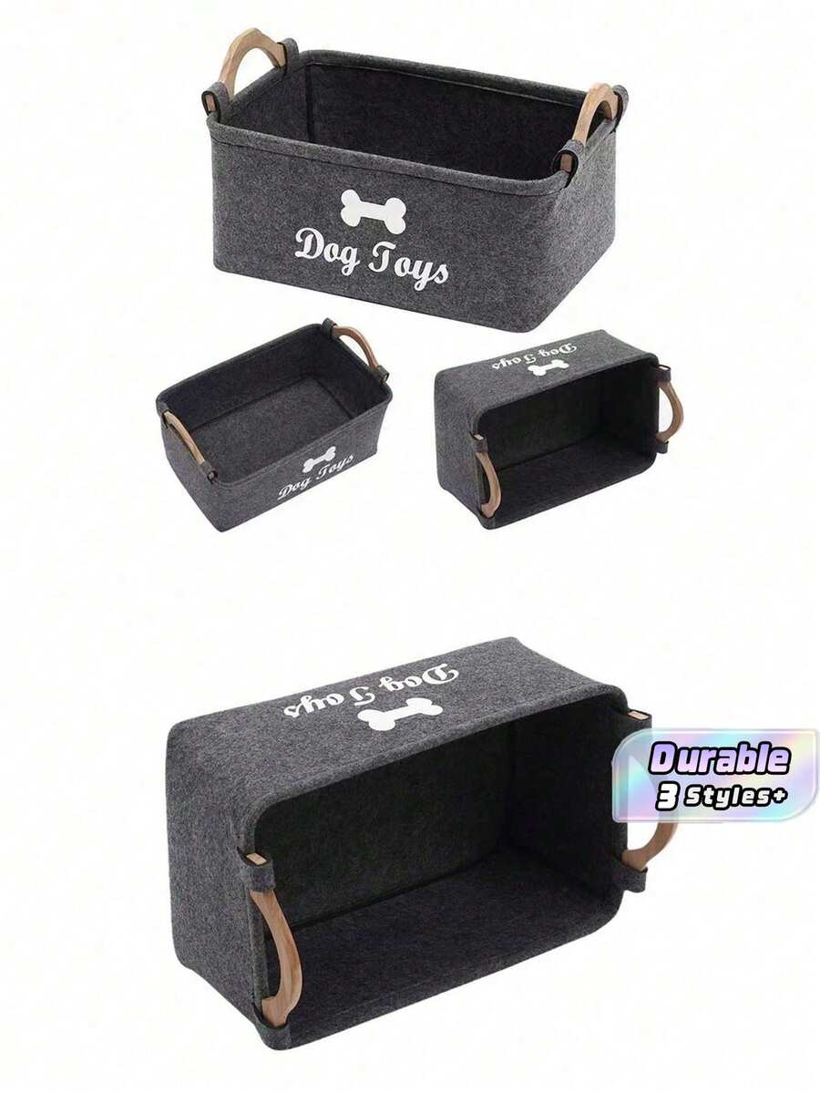 1Pc Felt Pet Toy Storage Box, Suitable For Cats And Dogs, Pet Toy Sorting Basket, Indoor Pet Snacks, Toys And Dirty Clothes Storage Basket, Simple And Practical, Help Keep The Home Clean And Orderly, Let The Toys In Order - Multicolor - View 1