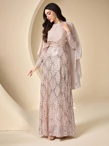 Coutiva 女士优雅亮片刺绣正式晚礼服（重工装饰） - 淡紫色 - 查看 7