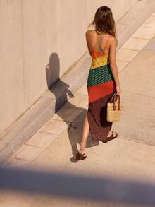 Nöista Vestido maxi con bloques de color y tirantes finos con estampados mixtos en paneles de patchwork, suave y elástico - Multicolor - Ver 2