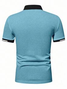 Calvornis Men's Embroidered Logo Decoration Minimalist Daily Short Sleeve Polo Shirt Blue Polo For Mencasual Men Polo Shirtspolo Shirt For Men>Buttonmens Golf Shirtspolo Shirts For Men - Mint Blue - View 2