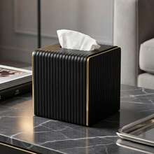 Vertical Striped Square Leather Tissue Box Cover - Stylish Cube Tissue Box Holder With Magnetic Bottom, Decorative Pu Tissue Box For Dresser, Nightstand, Desktop, Kitchen Countertop, Home Office, Car, Storage Box Decoration Holiday Gift - Multicolor - View 10