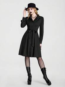 Breakform Gothic Halloween Dark Retro Shirt – Loose, Versatile Long-Style Shirt / Shirt Dress - Black - View 7