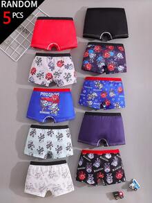 SHEIN 5件組 男童多色紅藍系列簡約基礎學院風印花四角內褲 - 彩色 - 查看 2