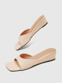 CUCCOO BIZCHIC Square Toe Wedge Heel Women's Casual Vacation Fashion Slide Sandals Outdoor Wear Open Toe Versatile Premium Look Sandals - Pink - View 8