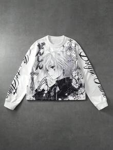 ROMWE MEN Men's Printed Loose Fit Crew Neck T-Shirt - White - View 5